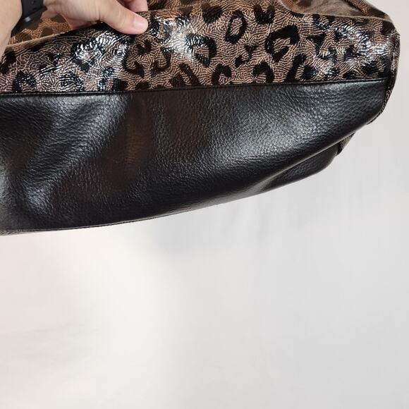 CHARMING CHARLIE Black Brown Textured Patent Leather Animal Print Shoulder Bag - Picture 10 of 11